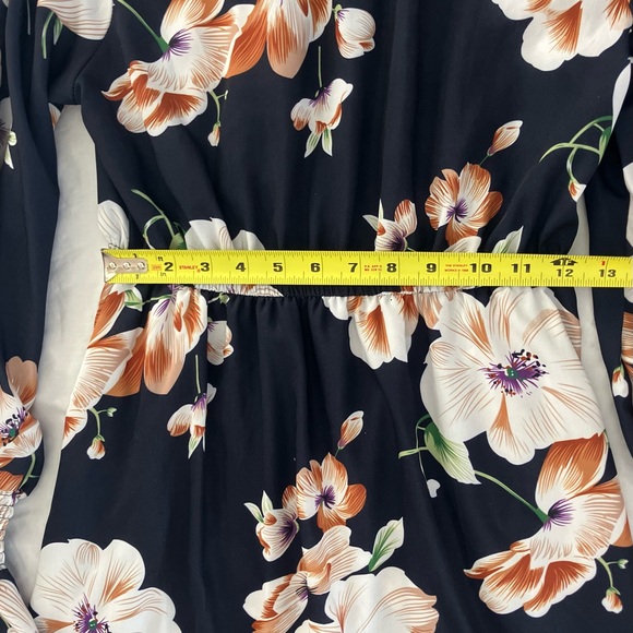 Boho SHEIN Mock Frill Neck Flounce Sleeve Navy Floral Maxi Long Dress Size S - Picture 8 of 12